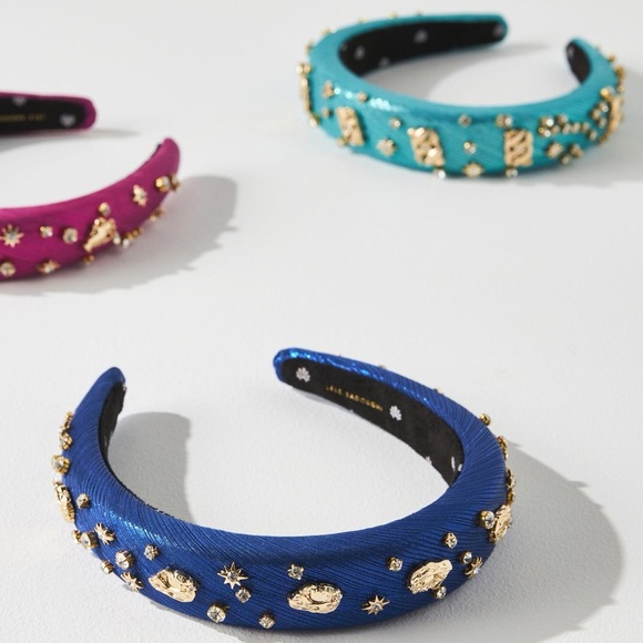 Lele Sadoughi Zodiac Virgo Sapphire Gold Embellished Alice Headband NEW - Picture 3 of 6